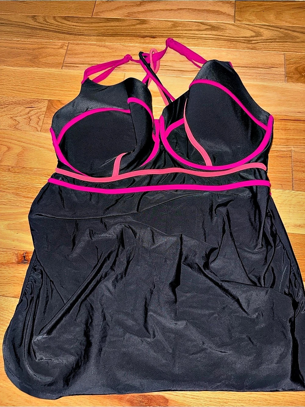 Swim Solutions - Black & Pink Balconette Swim Top Size 42H